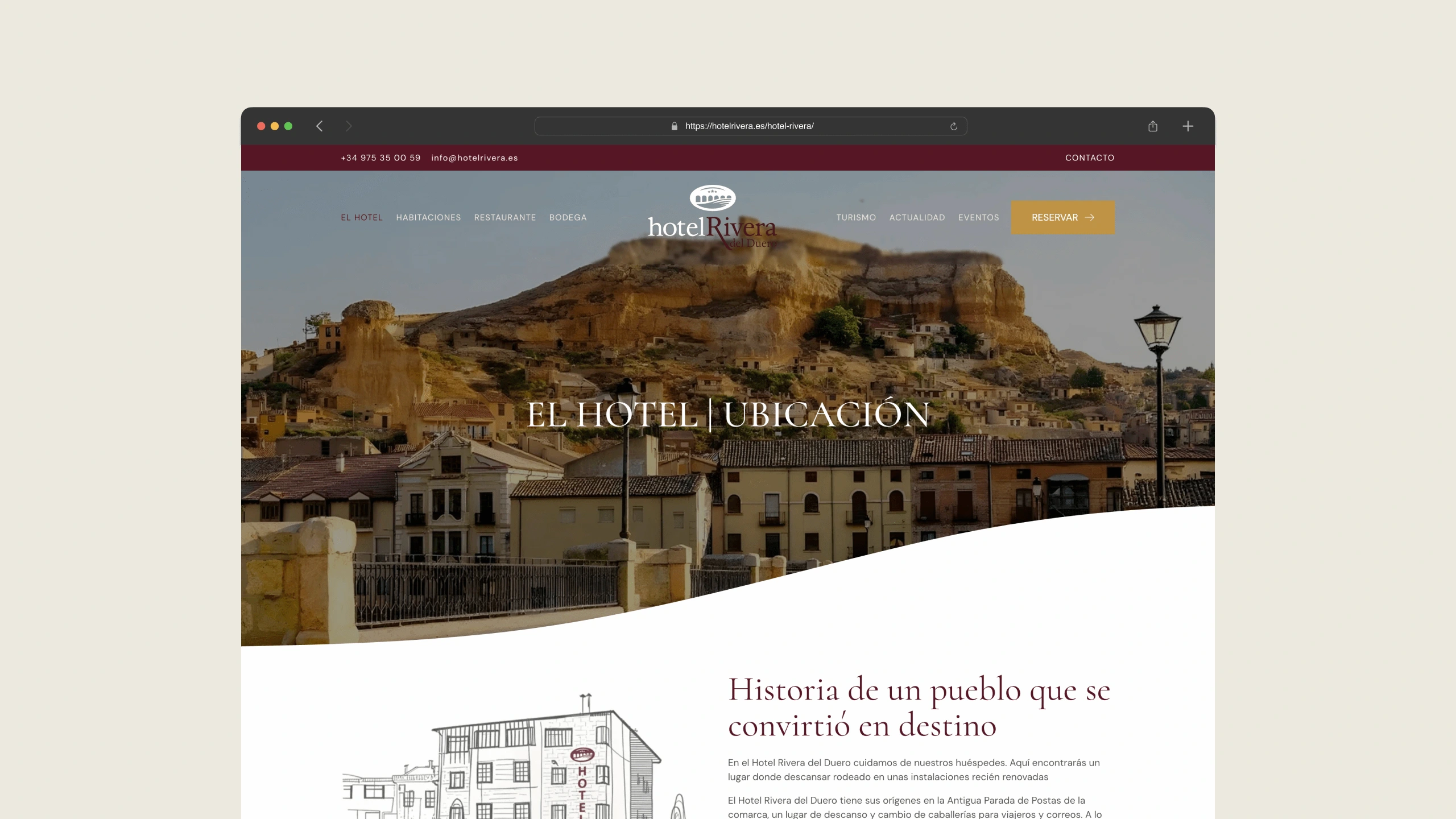 Pantallazo de la home de la web de hotelrivera.es