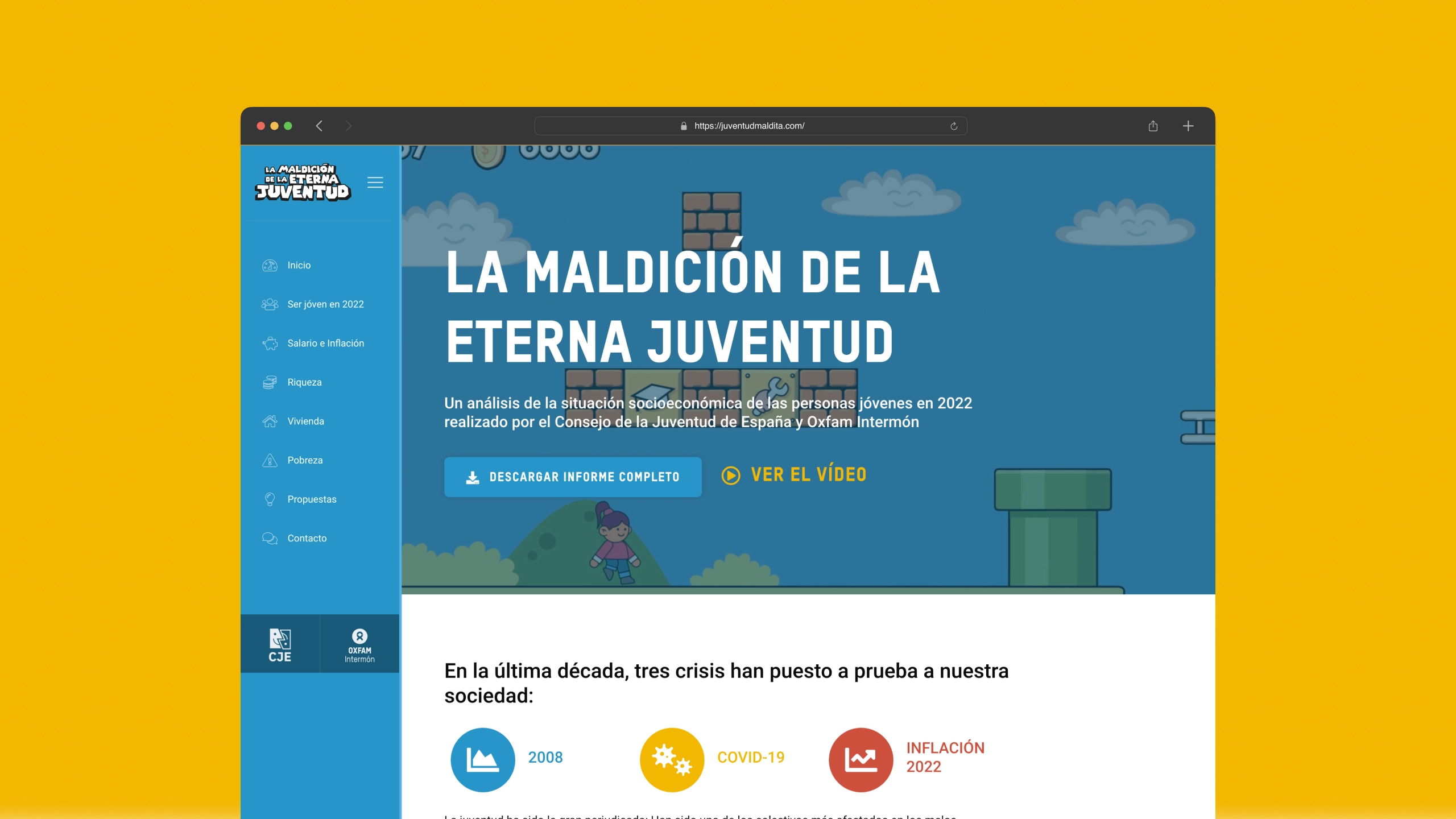 Pantallazo de la home de la web tujuventudmaldita.org