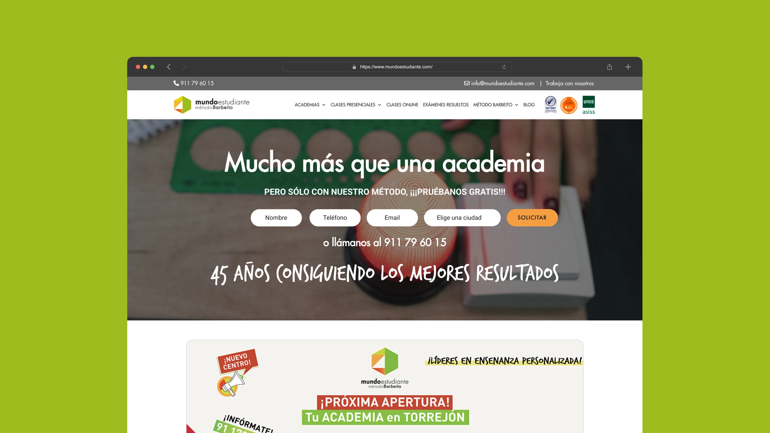 Pantallazo de la home de la web de mundoestudiante.es