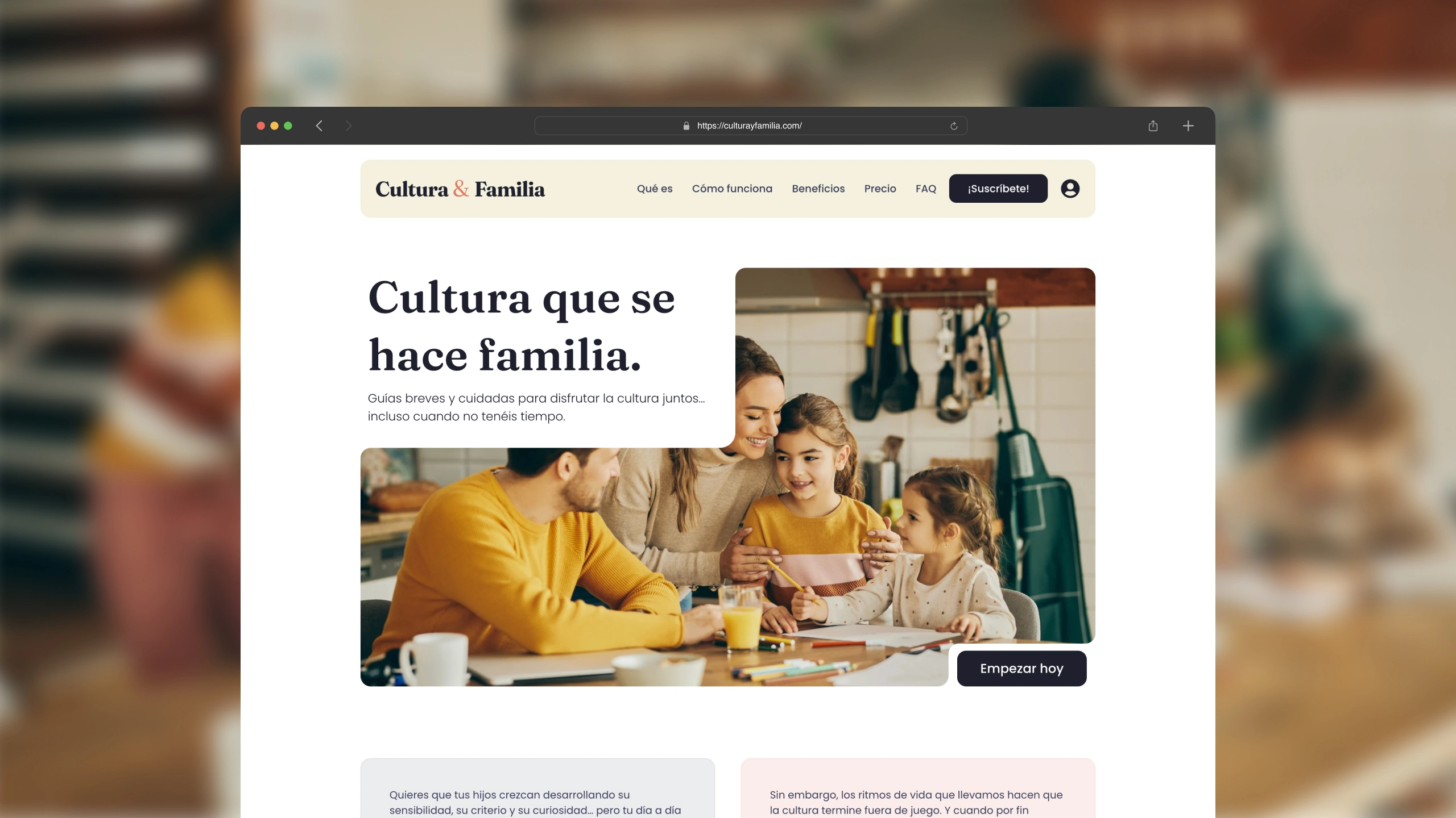 Pantallazo de la home de la web culturayfamilia.com